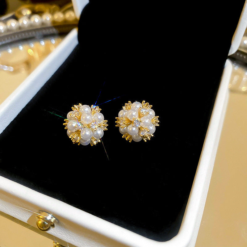 French X-Cross Triangle Pearl Stud Earrings - view 12