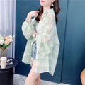 Summer Casual Plaid Sun-Protection Lightweight Loose Cardigan + Shirt