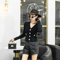 Women's Fall Fashion Elegant Knit V-Neck Hollow-Out Heavy Cardigan 2026 - Black