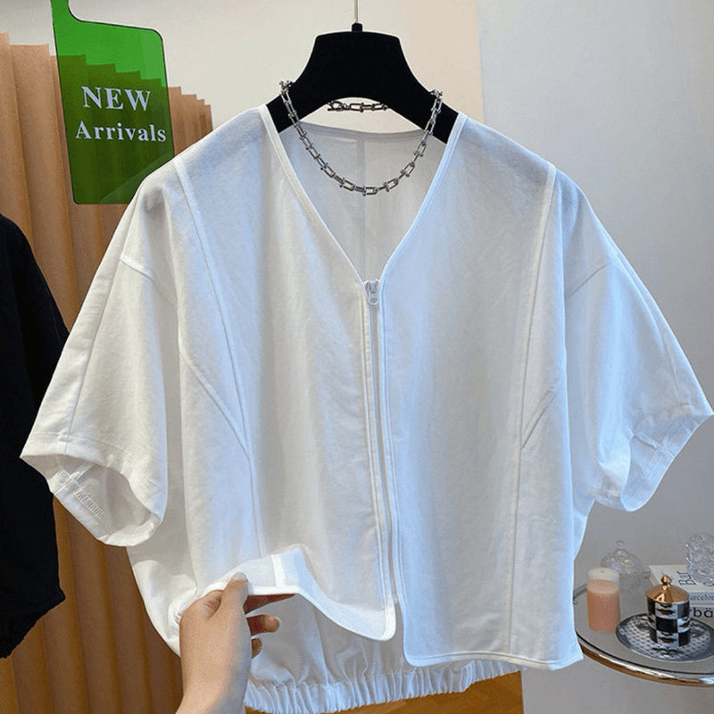 Summer Korean Batwing Sleeve Short Sleeve Loose Cardigan + Shirt