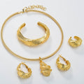 Export Coated 18K Gold Set Middle East Dubai Accessory Bronze Ba Necklace Earrings Set Ring Bangle 4-Piece Set Fashionable