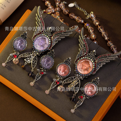 Vintage Earrings Height Stock Imperial Breeze Sleeping Dream Angel Earrings Necklace Western Retro Design Sweet Jewelry Set