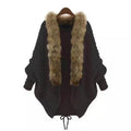 Women's Fall-Winter Fashion Plus Size Wool Tie-Front Loose Knit Top + Sweater + Cardi - Black