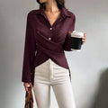 Office Elegant Long Sleeve Lapel Collar Tie-Front Fitted Cardigan + Shirt