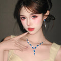 Korean Style ins Rhinestone Fan Shape Teardrop Stud Earring Necklace Set Niche Design Detail Clavicle Chain Personality Elegant Trendy Necklace