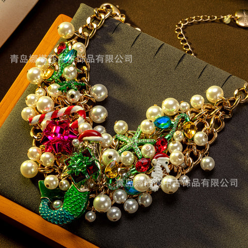 New Heavy-Duty Vintage Breeze Necklace Full Diamond Beauty Fish Ocean Motif Necklace Fashionable Elegant Collarbone Necklace Accessory
