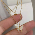 Amazon Style Elegant Minimal Choker Clavicle Chain Exquisite Size Full Diamond Butterfly Double-Layer Necklace Women N6161