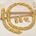 EU/US Import Bestseller 18K Bronze Ba Wheat Ears Set Inlay Full Diamond Necklace Bracelet Set Earrings Ring Banquet Women Set