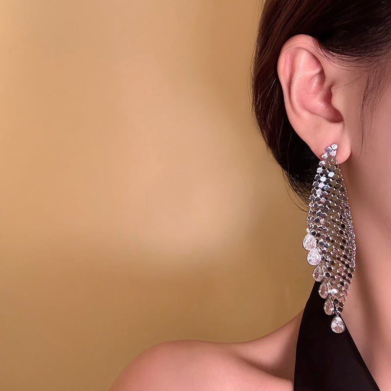 Gold-Plated Zircon Teardrop Tassel Earrings - view 4