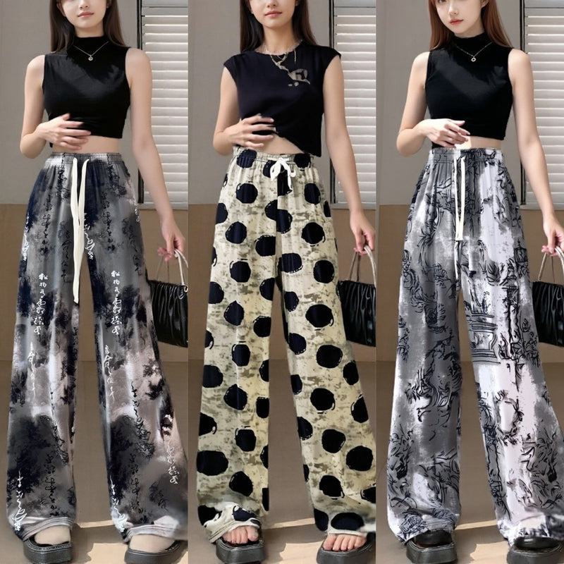 Summer Chinese Casual Printed Wide Leg Pants