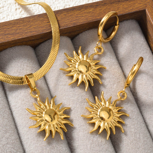 Overseas Western Retro Sun Pendant Necklace Earrings Set 2-Piece Set Simple Niche Jewelry Wholesale