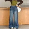 Girls' Double Pocket Embroidered Wide-Leg Jeans