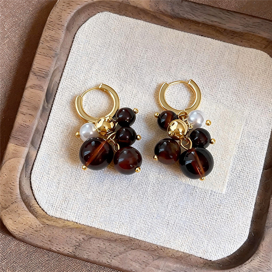 18K Gold-Plated Tiger's Eye Pearl Hoop Earrings - view 8