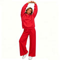 Fall-Winter Sporty Fleece Loose Drop Shoulder Wide Leg Pants + Hoodie 2-Piece Set