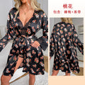 菲韵新款亚马逊热卖丝绸感女士睡袍性感拼接居家服浴袍睡衣389