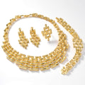Vintage Breeze Fashionable OL Dubai Bride Statement Slub Spliced Rhinestone Necklace Bracelet Set Earrings Ring Jewelry Set