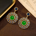 Neo-Chinese Full Diamond Retro Round Dial Drop Vintage Geometric Earrings Light Luxury Personality Elegant Feel Stud