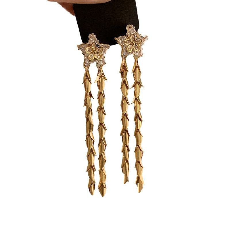 French Zircon Long Tassel Drop Earrings - view 5