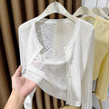 Women's Summer Korean Knit Long Sleeve Hollow-Out Sun-Protection Lightweight Cardigan - Gray