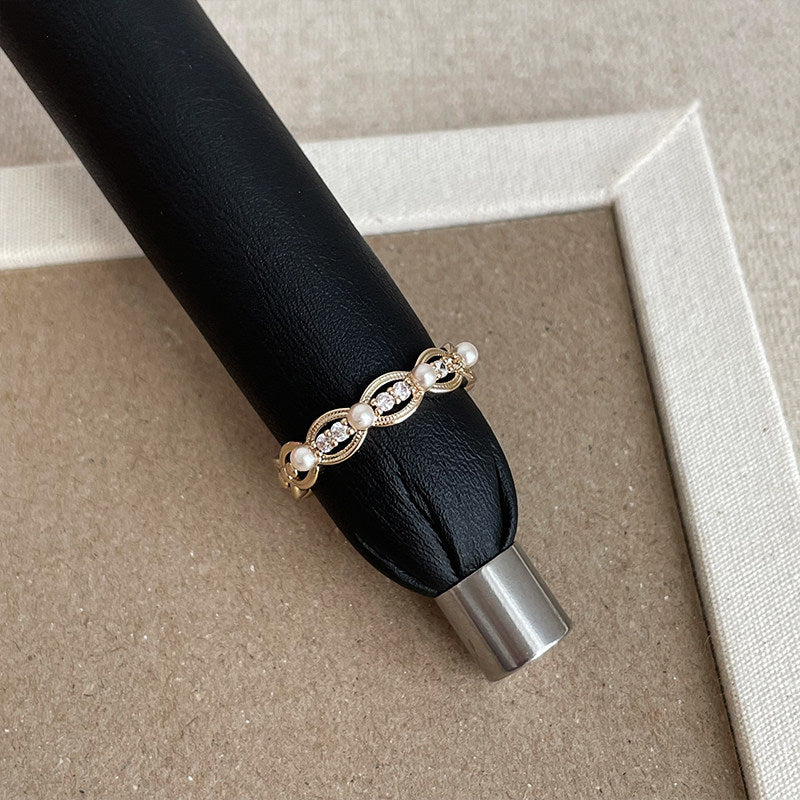 French Zircon Flower Cluster Pearl Ring - view 8