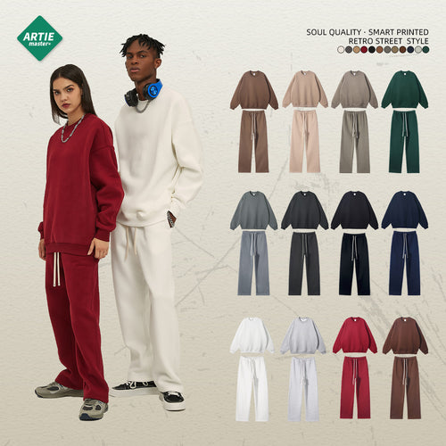 Men's Fall/Winter 350G Oversize Loose Fit Fleece-Lined Thick Hoodie & Pants Set