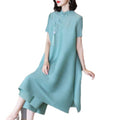 Women's Summer Ethnic Elegant Plus Size Frog Button Pleated Dress 2-Piece Set 2026 - Yellow