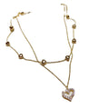 Korea Fashionable Elegant Mini Set Heart-Shaped Necklace Metal Breeze Elegant Double-Layer Full Diamond Heart Clavicle Chain Women N6315