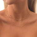 Western Metal Choker Round Bead Snake Chain Double-Layer Necklace Women Simple Personality Fashionable Geometric Clavicle Chain N6049