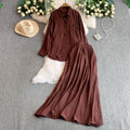 Casual Fashion Embroidered Long Sleeve High Waist Swing Sun-Protection Skirt + Shirt 2-Piece Set
