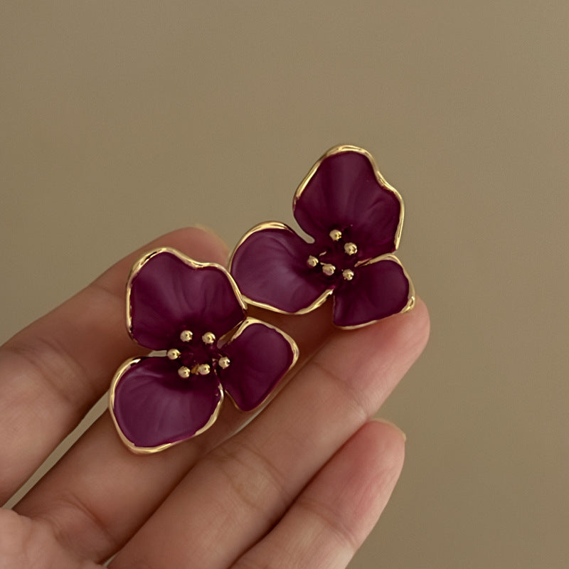French Enamel Flower Stud Earrings - view 4