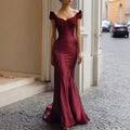 Off-Shoulder Satin Mermaid Evening Gown - Slim Fit Banquet Toasting Dress