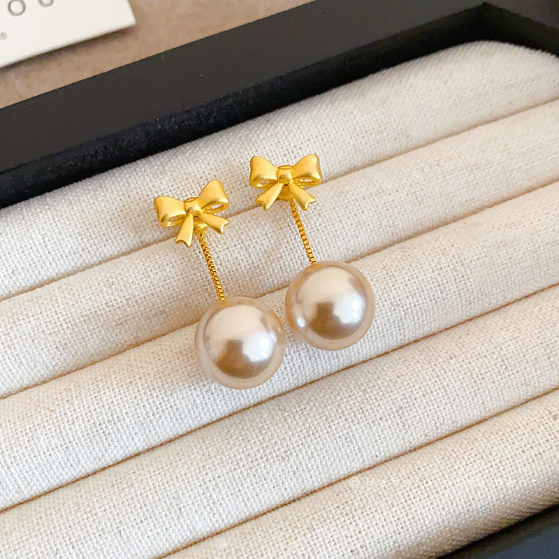 French Pearl Bow Two-Way Stud Earrings - view 4