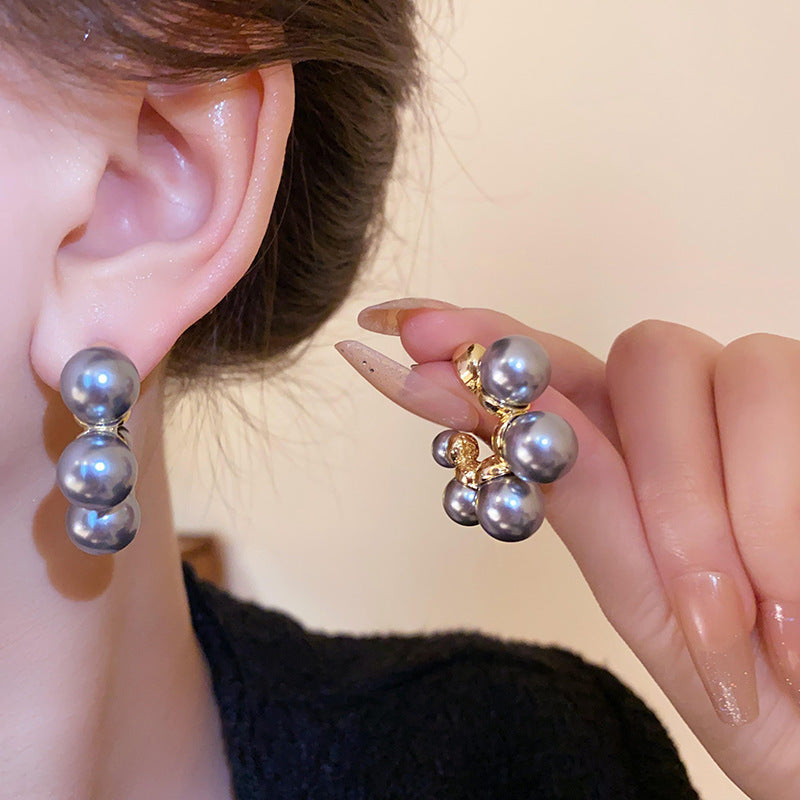 Zircon Heart and Pearl Geometric Stud Earrings – French Vintage Style - view 4