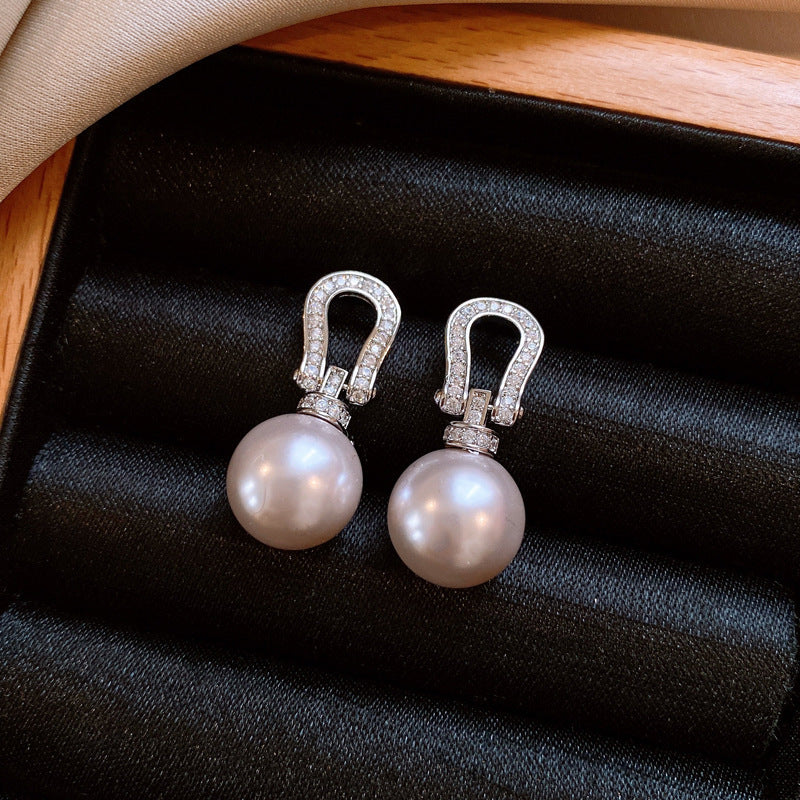 French X-Cross Triangle Pearl Stud Earrings - view 11