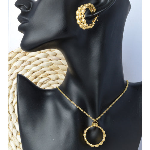 Overseas Bohemian Breeze Pair Band Round Beaded Pendant Necklace C Type Beaded Earrings Light Luxury 2-Piece Set