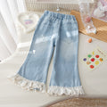 Girls' Cherry Embroidery Lace Flared Jeans