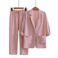 Fall Casual Fashion Linen Cotton Loose Blazer + Pants + Top 2-Piece Set