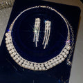 Silver Month Princess Breeze Rhinestone Multi-Layer Pearl Necklace Light Luxury Niche Clavicle Chain Socialite Date Earrings Women