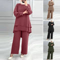 Fashion Double-Layer Loose Wide Leg Pants + Top Set
