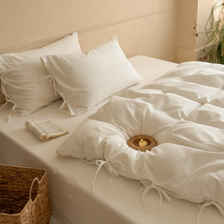 Undyed White Windowpane Cotton Jacquard 4-Piece Bedding Set - view 5