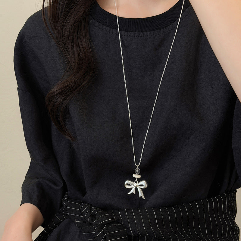 Korean Leather Cord Acrylic Bow Pendant Necklace - view 7