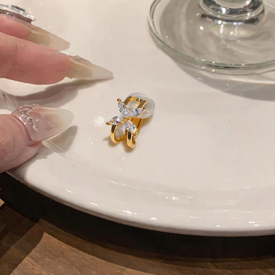 Zircon Pearl Flower Clip-On Earrings - view 6