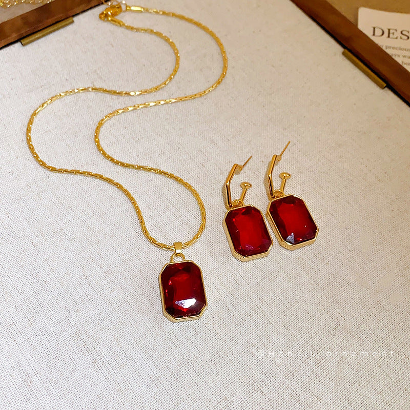 Vintage Red Square Pendant Necklace - view 2
