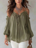 Fall Casual Off-Shoulder Tie-Front Shirt + Camisole