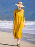 Cotton Linen Retro Embroidered Modified Cheongsam Dress, Round Collar