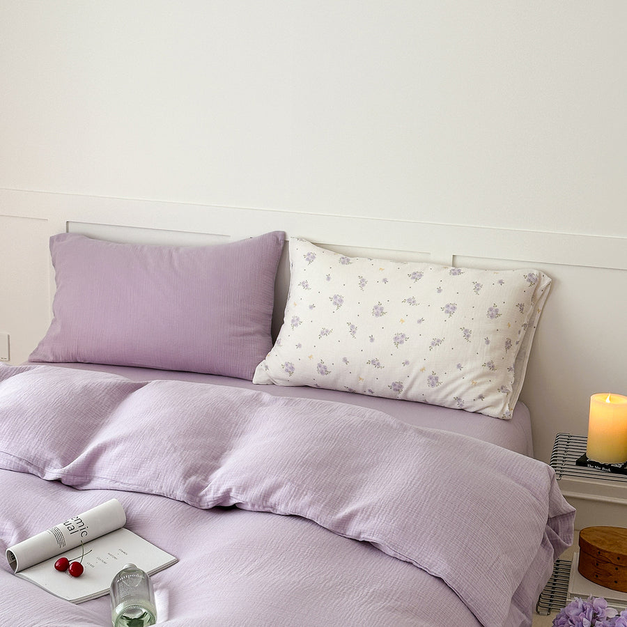 Purple Floral Crinkle Gauze Cotton 4-Piece Bedding Set - view 2