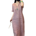 Cotton Linen Heavy Embroidery Long Dress, 4 Colors Available