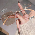 Photochromic Prescription Blue-Light Glasses Women Student Style RedNote Influencer Big Frame Bare Face Glasses Frame Gray Photochromic Myopia Glasses