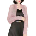 Women's Summer Korean Fashion Knit Long Sleeve Hollow-Out Sun-Protection Lightweight - Coffee Hollow Out Shawl