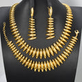 Middle East Copper Gold Plated Dubai Statement Jewelry Seed Chain Necklace Bracelet Set Earrings 3-Piece Set Bride Wedding Accessory